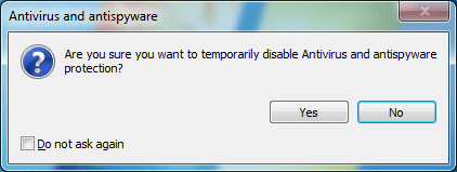 Windows 7 System Tray, Antivirus Temporarily Disable
